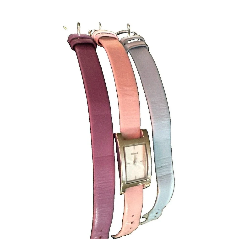 INDEED Ladies Art Deco Watch 3 Genuine Leather Interchangeable Bands Japan Mvmt